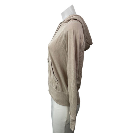 James Perse French Terry Brown Long Sleeve Zip Crop Hoodie Sweatshirt Jacket 1