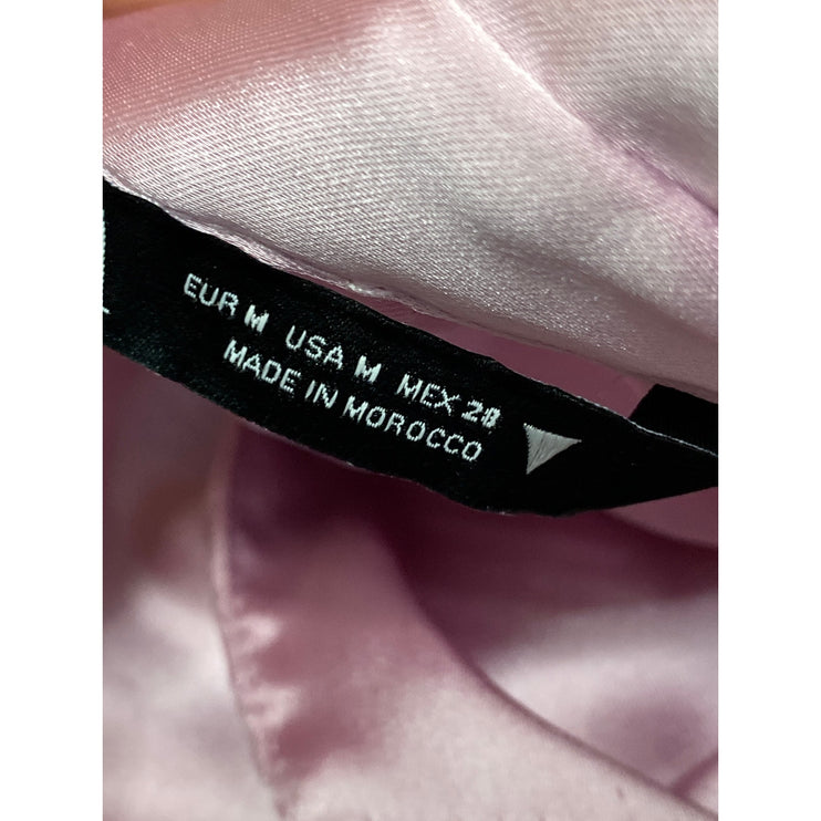 ZARA Pink Satin Ruched Draped Collared Long Sleeve Mini Wrap Shirt Dress Size M