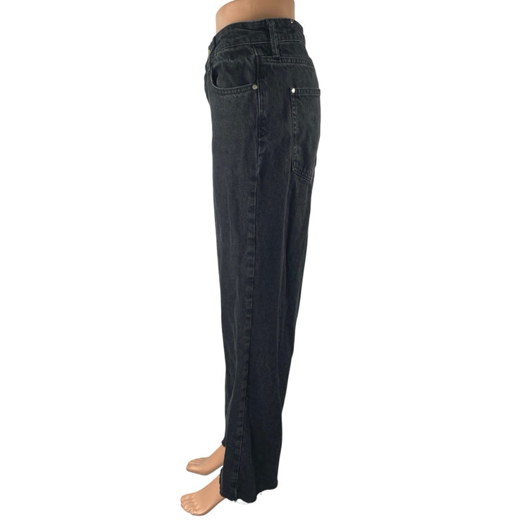 Zara Women's Black High Waisted Straight Leg Frayed Raw Hem Denim Jeans Size 6