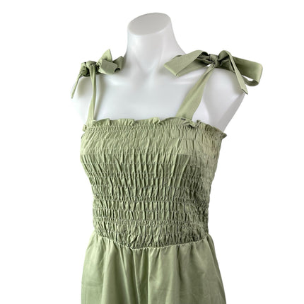 Fashion Union Green Sleeveless Tie Strap Smocked Wide Leg Romper Jumpsuit Size 6