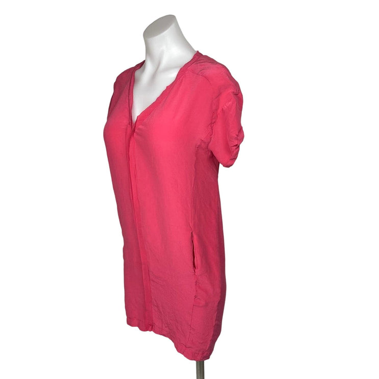 Maje Pink 100% Silk V Neck Short Sleeve Cutout Back Mini T Shirt Dress Size S