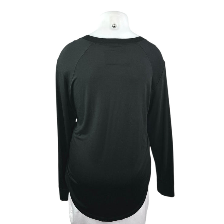 UNCL Women's Black Long Sleeve Curved Hem Basic Henley T Shirt Tee Top Size XL