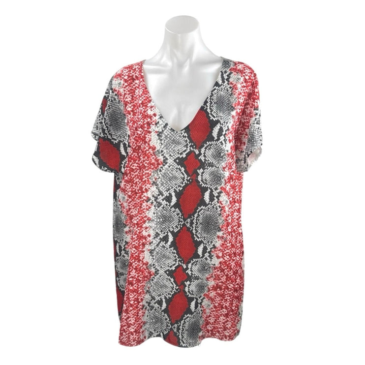 Buddy Love Red Black Snakeskin Animal Print Short Sleeve T Shirt Mini Dress Sz S