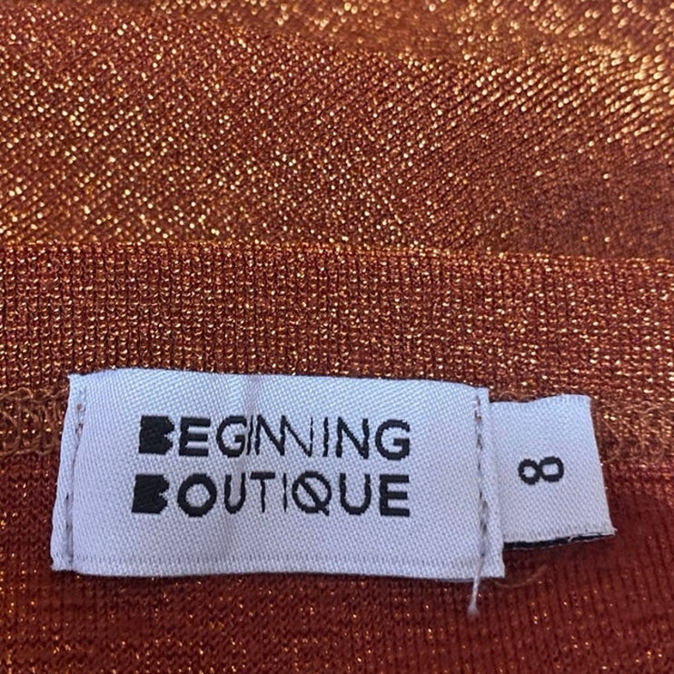 Beginning Boutique Stassie Brown Metallic Glitter Halter Top Flare Pants Set 8