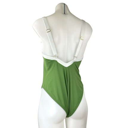 Shade & Shore Green White Sleeveless Cami Tank One Piece Swimsuit Swimwear Sz  M