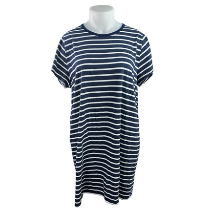 J.Crew Navy Blue White Striped Short Sleeve Crew Neck T Shirt Mini Dress Size 2X