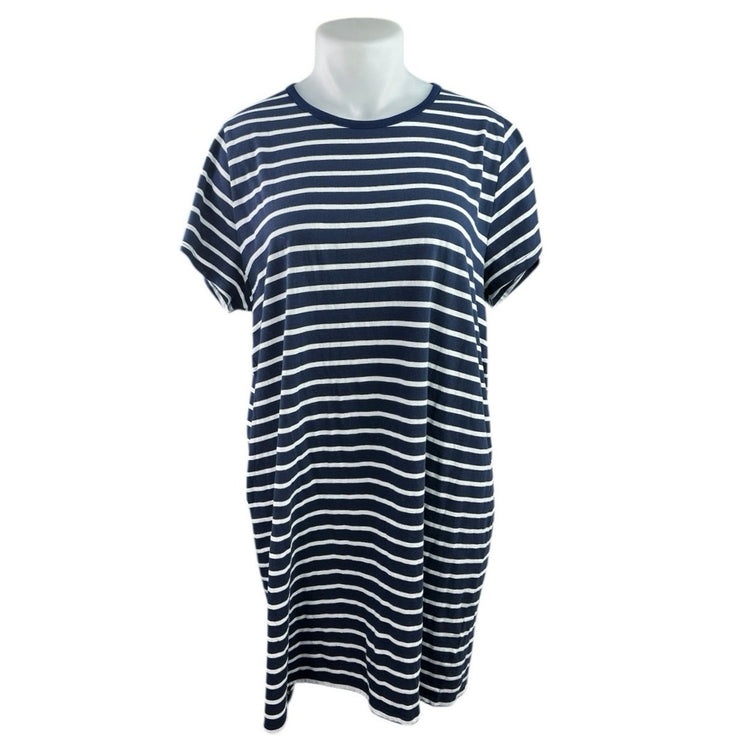 J.Crew Navy Blue White Striped Short Sleeve Crew Neck T Shirt Mini Dress Size 2X
