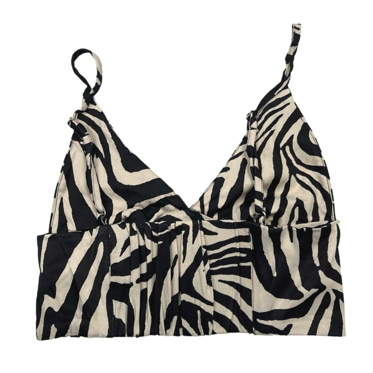 Zara Black Ivory Zebra Print V Neck Sleeveless Camisole Crop Tank Top Size XS