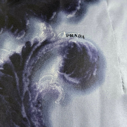 Prada 100% Silk Satin Blue Floral Pleated Knee Length A-Line Wrap Skirt 40 US 4