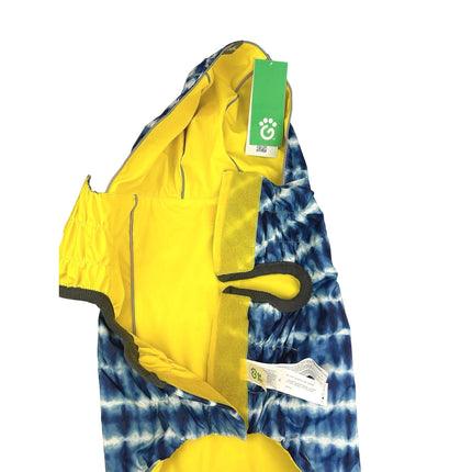 GF Pet NWT Reversible Elasto-Fit Yellow & Blue Tie Dye Print Dog Raincoat Sz XL