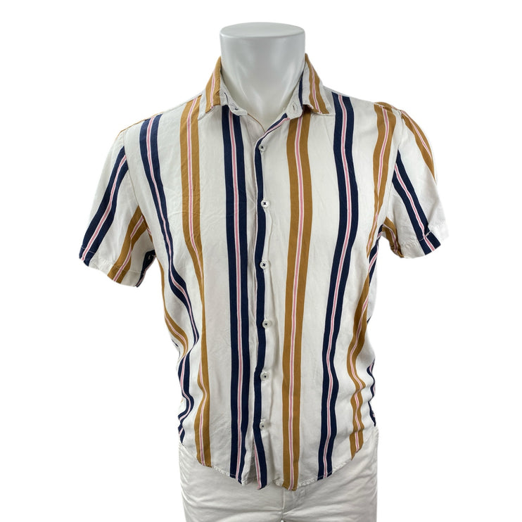 Denim & Flower Ricky Singh Men Multicolor Striped Short Sleeve Button Up Shirt M