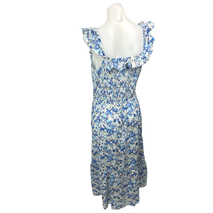 NEW Gap Blue Floral Ruffle Smocked Sleeveless A Lined Midi Dress Size XXL