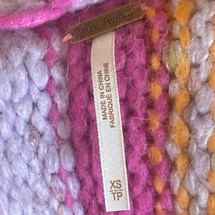 Free People Pink Tiger Abstract Crochet Long Sleeve Maxi Cardigan Sweater Top XS