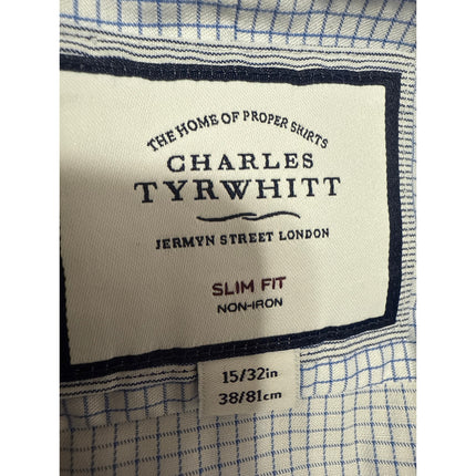 Charles Tyrwhitt Blue Plaid Checkered Long Sleeve Button Up Slim Shirt Top 15/L