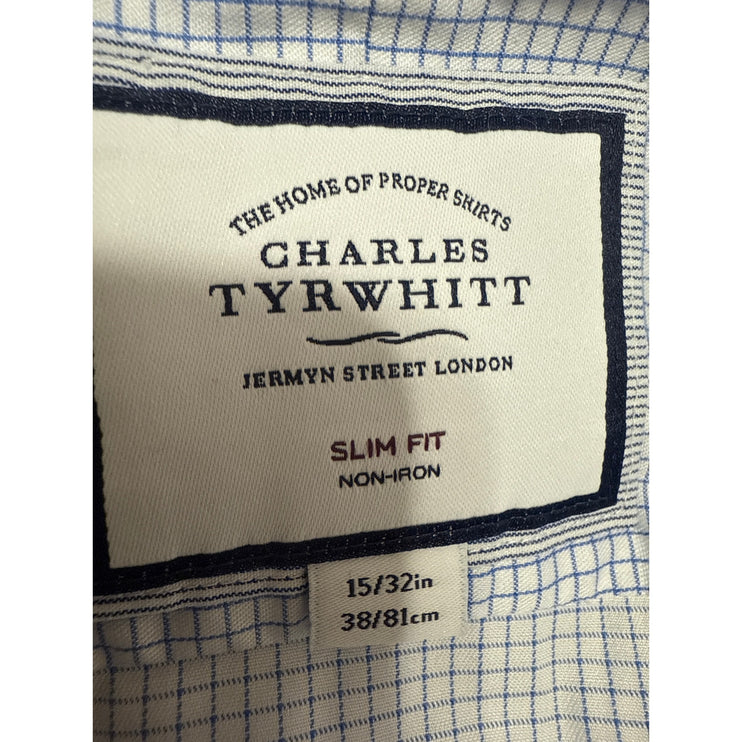 Charles Tyrwhitt Blue Plaid Checkered Long Sleeve Button Up Slim Shirt Top 15/L