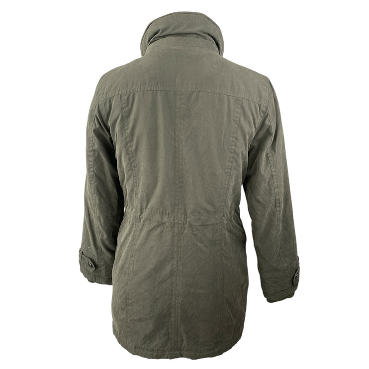 DKNY Women's Green Fleece Collar Full Zip Utility Military Parka Coat Jacket XS