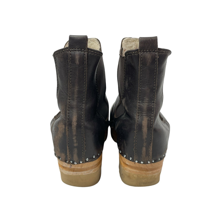 Troentorp Rockwell Womens Black Leather Studded Slip On Chelsea Clog Boots 7.5
