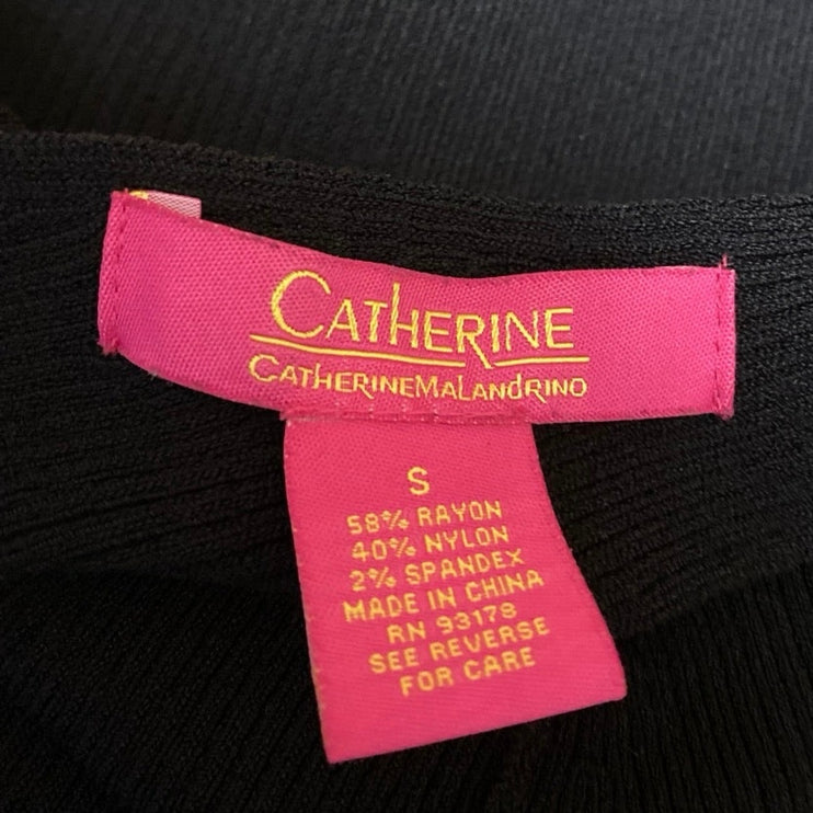 Catherine Malandrino Black Rib Knit Cold Shoulder Long Sleeve Sweater Top Size S