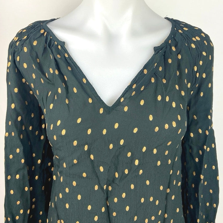 Velvet By Graham & Spencer Green Polka Dot Long Sleeve V Neck Blouse Top Size L