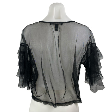 Forever 21 Women's Black Mesh Sheer Ruffle Tiered Sleeve Blouse Top Size L