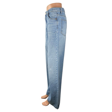 Zara Women's Blue Light Wash High Waisted Wide Leg Baggy Denim Jeans Size 4