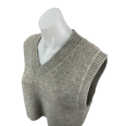 Zara Women's Gray Wool Sleeveless V Neck Crop Tank Waistcoat Sweater Vest Top S
