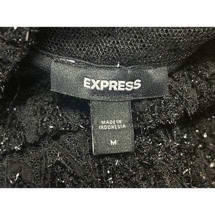 Express Women's Black Metallic Lace Long Sleeve Turtleneck Sheer Blouse Top Sz M
