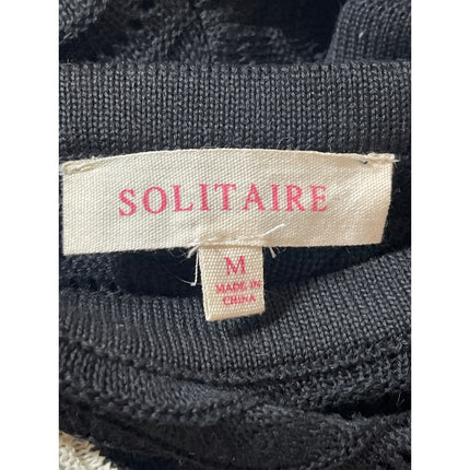 Solitaire Black Crochet Knit Short Flutter Sleeve Crop Sweater Blouse Top Size M