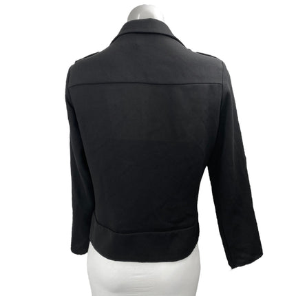 Zara Women's Black Asymmetric Zip Belted Collar Long Sleeve Moto Coat Jacket XS