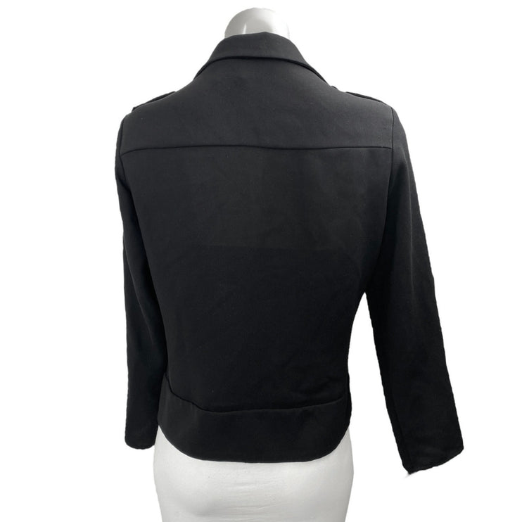 Zara Women's Black Asymmetric Zip Belted Collar Long Sleeve Moto Coat Jacket XS