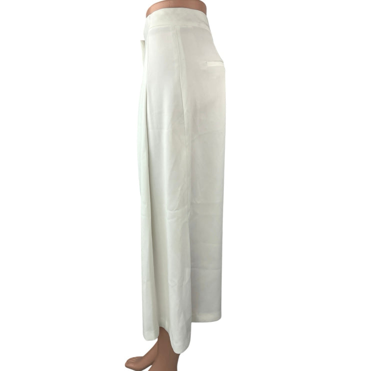 Zara Basic Women's White High Waisted Wide Leg Cropped Trouser Casual Pants Sz M