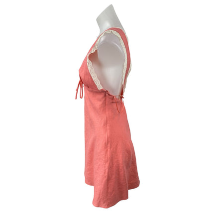 NEW Cotton Candy LA Women's Pink Linen Lace Trim Mini Badydoll A-Line Dress Sz M