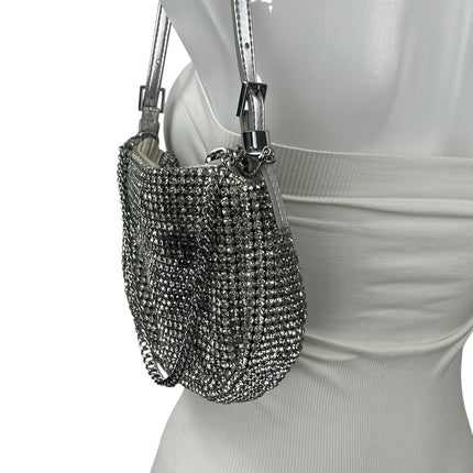 Aldo Mistera Silver Rhinestone Sparkly Shimmer Crescent Half Moon Shoulder Bag