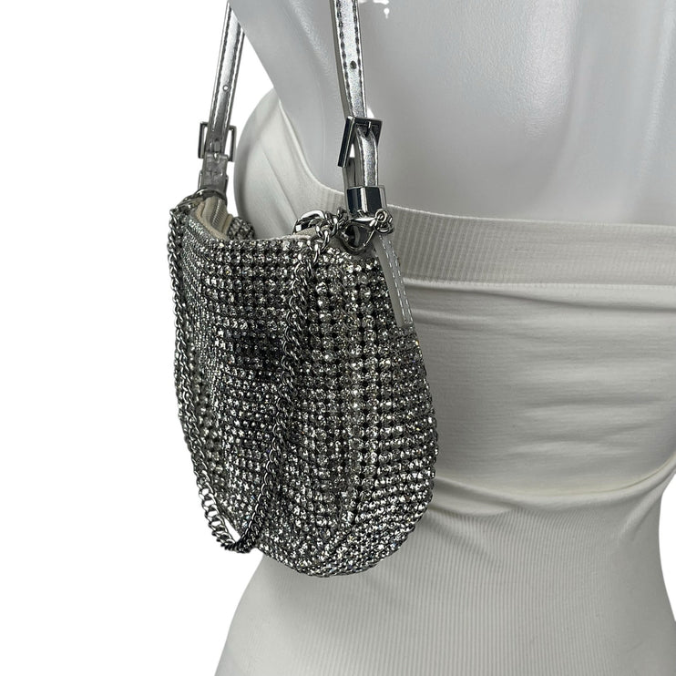 Aldo Mistera Silver Rhinestone Sparkly Shimmer Crescent Half Moon Shoulder Bag