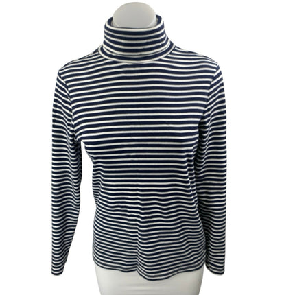 J,Crew Perfect Fit Navy Blue White Striped Long Sleeve Turtleneck Sweater Top L