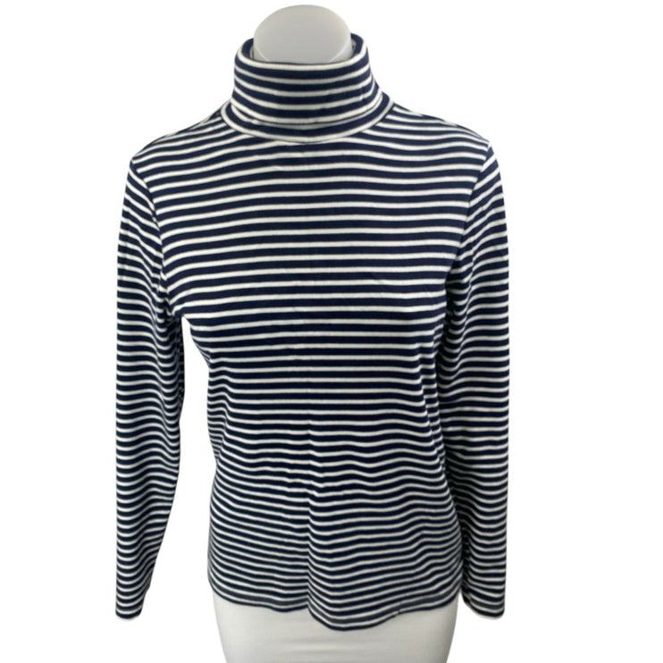 J,Crew Perfect Fit Navy Blue White Striped Long Sleeve Turtleneck Sweater Top L