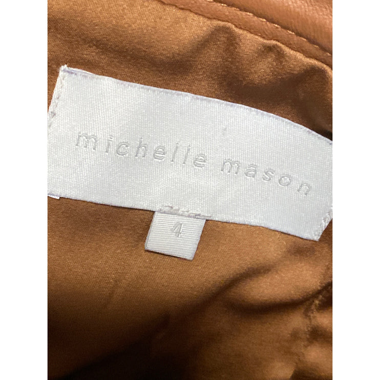 Michelle Mason Faux Vegan Leather Brown Zip Back Mini Pencil Wrap Skirt Size 4