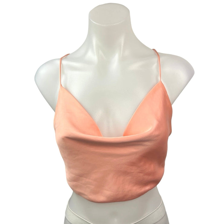 Zara Orange Silk Satin Cowl Neck Crossback Sexy Camisole Crop Tank Top Size S