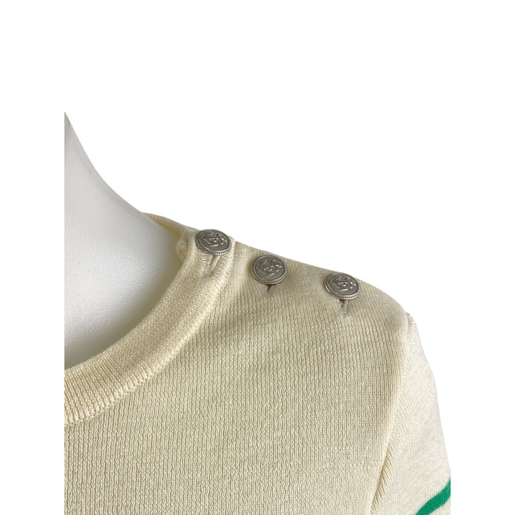 Saint James L'atelier Cream Green Striped Long Sleeve Sweatshirt Sweater Top S