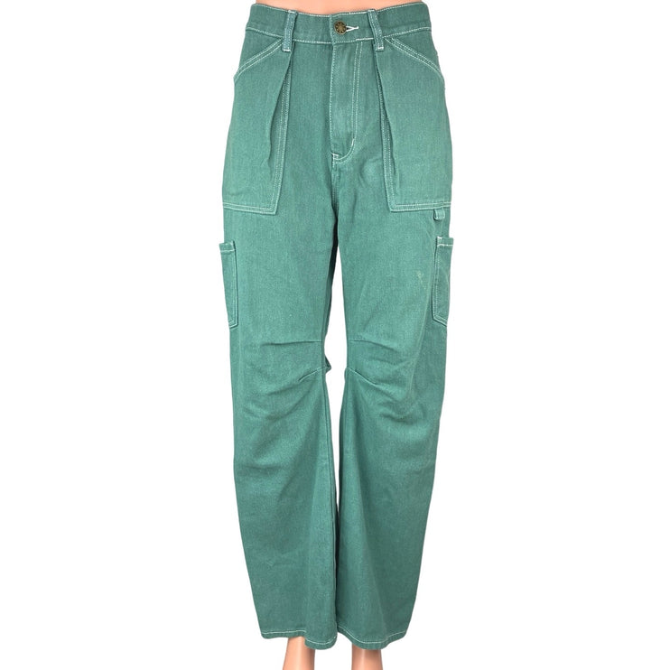 Lioness Miami Vice Green Wide Leg High Rise Baggy Oversized Cargo Denim Jeans XS