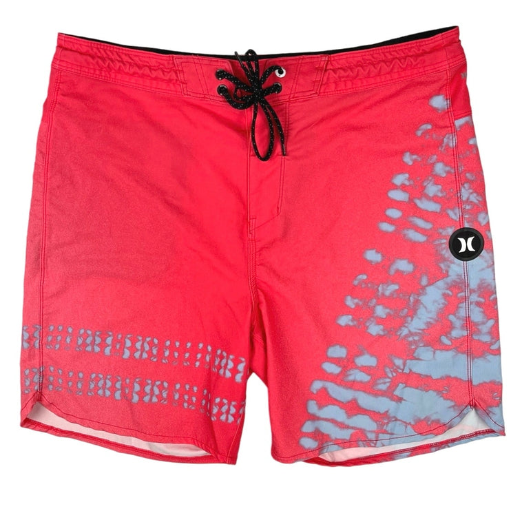 HURLEY Phantom Block Party Mens Pink Red Dye Stretch Tie Swim Board Shorts Sz 32