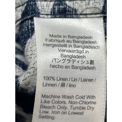 J.Crew 100% Linen Navy Fish Print Collared Short Sleeve Button Up Shirt Top XL