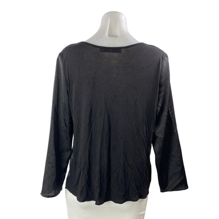 MNG Mango Women's Black Satin Silk Long Sleeve Deep V Neck Blouse Top Size XS