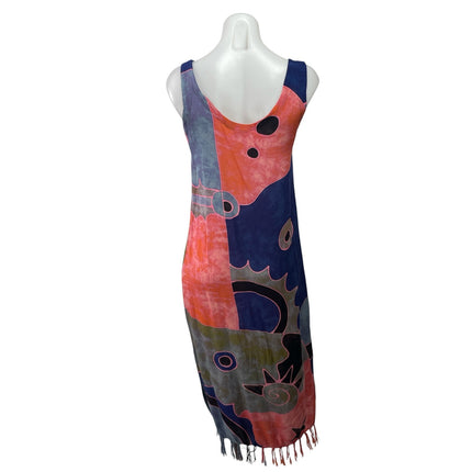 The Monkey's Design Multicolor Sleeveless Tie Dye Print Tassel Midi Tank Dress S