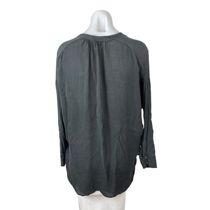Vince 100% Silk Women's Black Ruched Deep V Neck Long Sleeve Tunic Blouse Top XS