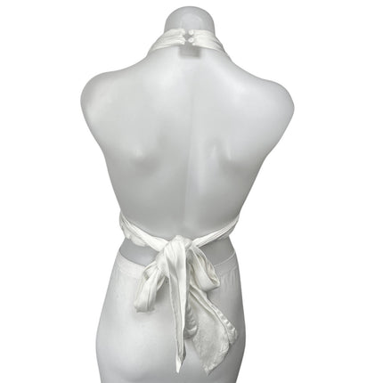 Zara Women's White Halter Sleeveless Plunging Tie Open Back Crop Top Size S
