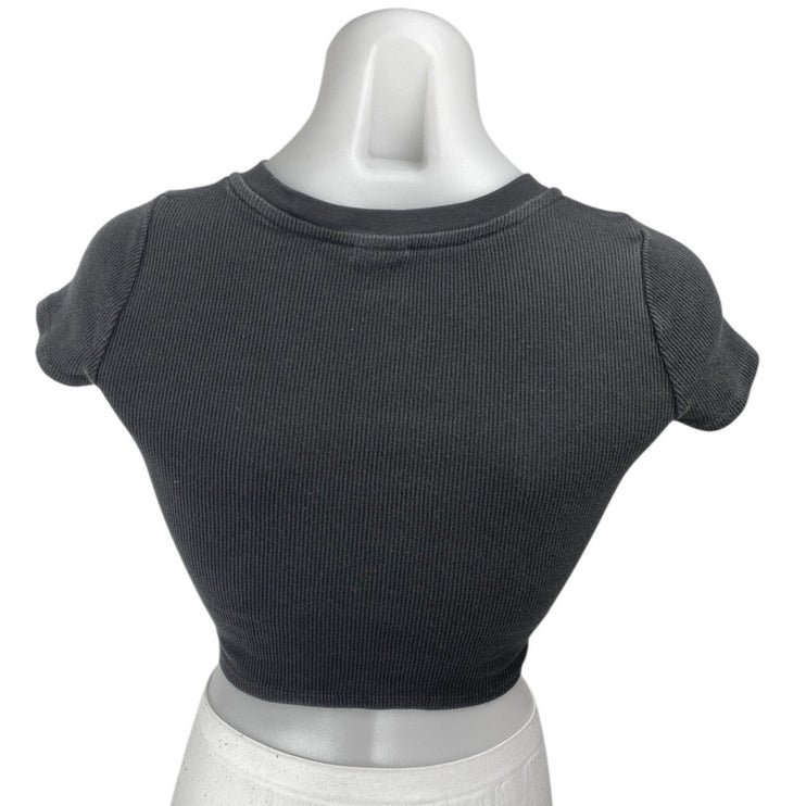 Aritzia TNA Women Black Sculpt Short Sleeve Ribbed Knit T Shirt Tee Crop Top XXS