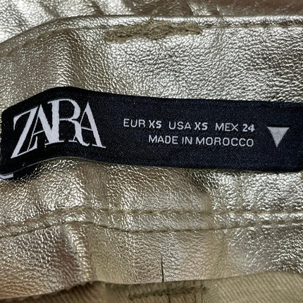 Zara Womens Gold Metallic High Rise Wide Leg Barrel Baggy Trousers Pants Size XS