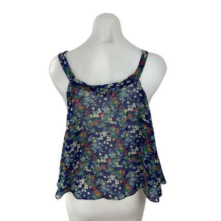 Millau Women's Blue Floral Sleeveless Boxy Swing A Line Cami Tank Blouse Top S