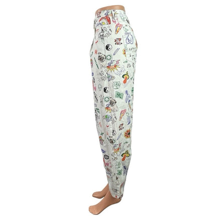 Colin LoCascio Jenni Dear Diary Doodle Palazzo Wide Straight Denim Jean Pants M